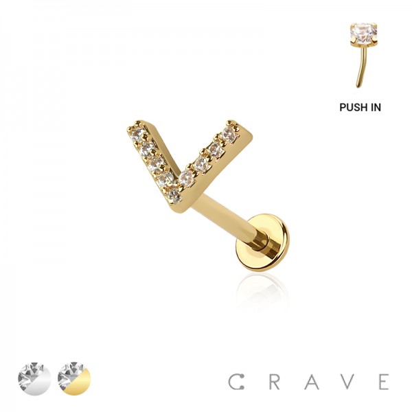 MULTI CZ V chevron THREADLESS (PUSH IN) 316L SURGICAL STEEL LABRET SET MULTI CZ V chevron THREADLESS (PUSH IN) 316L SURGICAL STEEL LABRET SET